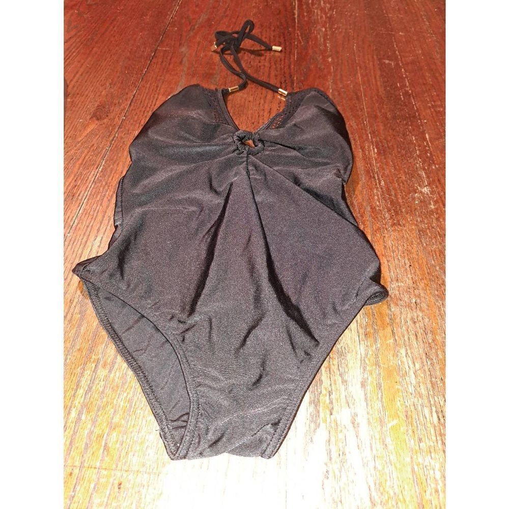 Size 6 Venus Black One Piece Halter Neck Tie Open Back Swimsuit Bathing Suit